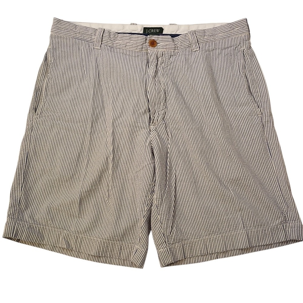 J‎ Crew Seersucker Shorts Mens 34 Blue White Cotton 9" Inseam Golf Casual Preppy